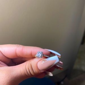 Rose gold Square sparkle halo Pandora ring